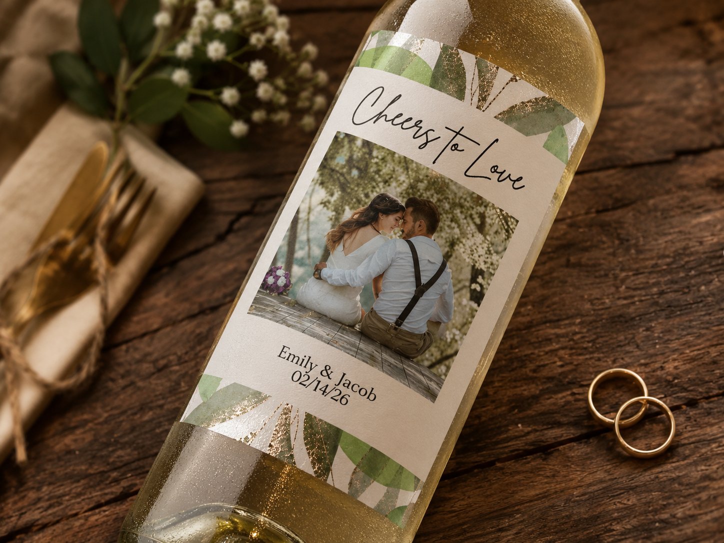 Etiqueta personalizada autoadhesiva en botella de vino