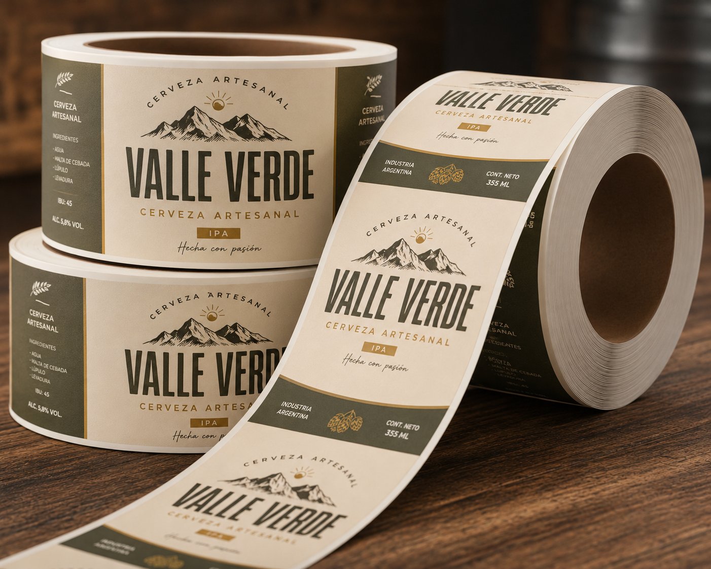 Rollos de etiquetas para cerveza artesanal Valle Verde IPA