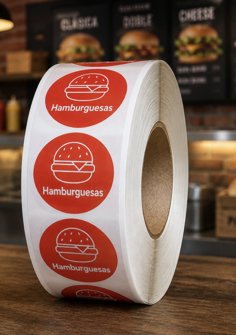 Rollo de etiquetas autoadhesivas de hamburguesas
