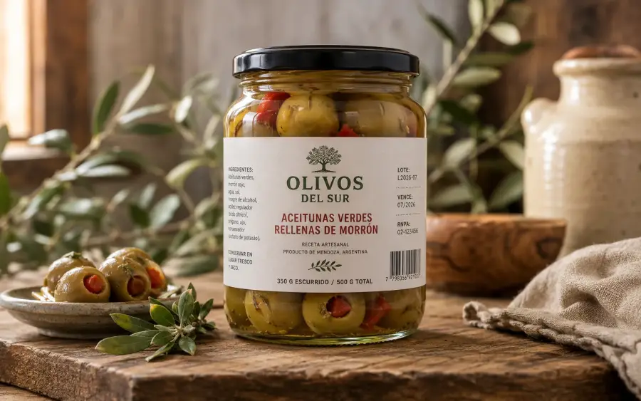 Frasco de aceitunas verdes rellenas Olivos del Sur 350g escurrido