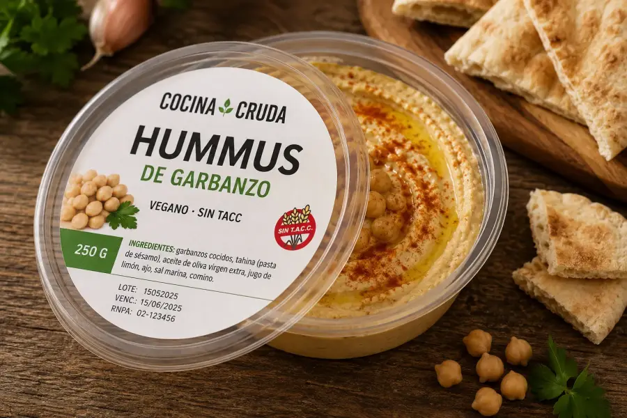 Pote redondo de hummus de garbanzo Cocina Cruda 250g vegano sin TACC