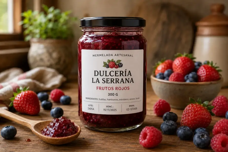 Frasco de mermelada artesanal Dulcería La Serrana de frutos rojos 300g
