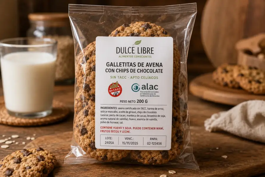Bolsa de galletitas de avena con chocolate Dulce Libre 200g sin TACC apto celíacos