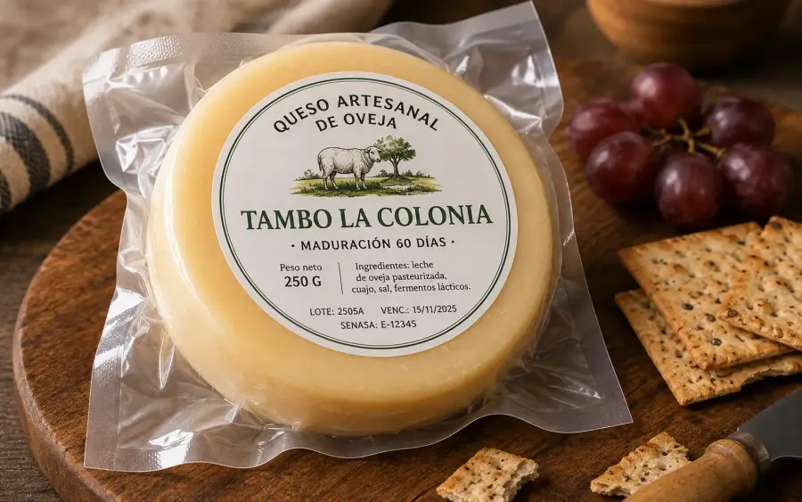 Queso artesanal de oveja Tambo La Colonia 250g maduración 60 días vacuum-sealed