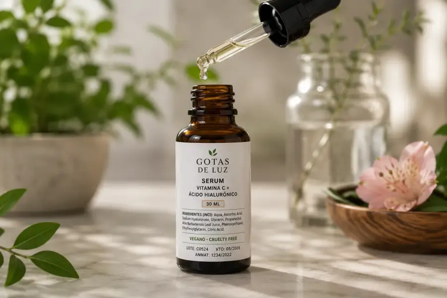 Frasco cuentagotas Gotas de Luz serum vitamina C y ácido hialurónico 30ml vegano cruelty free