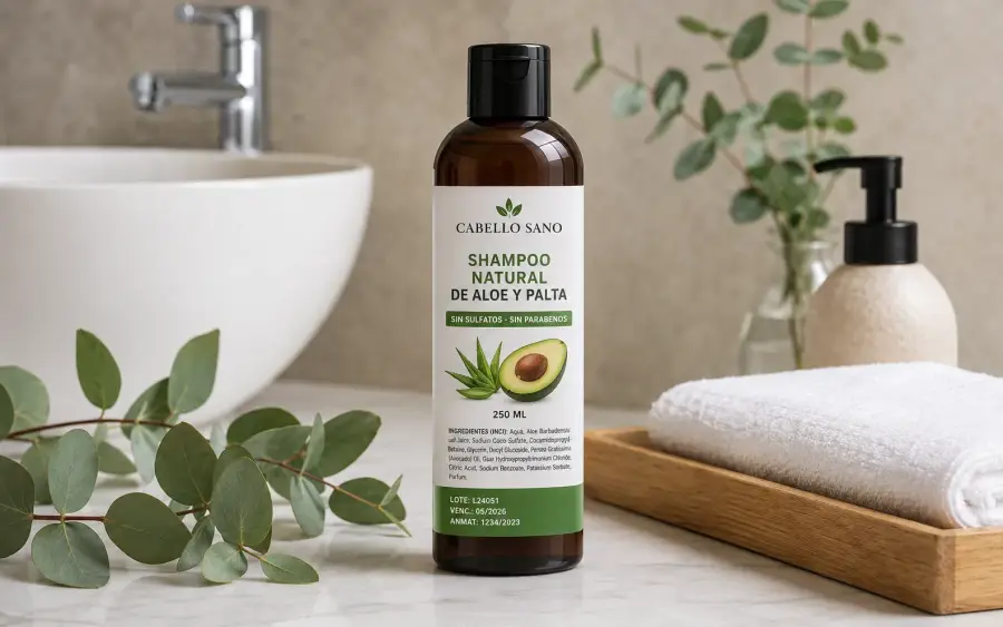 Botella Cabello Sano shampoo natural de aloe y palta 250ml sin sulfatos sin parabenos