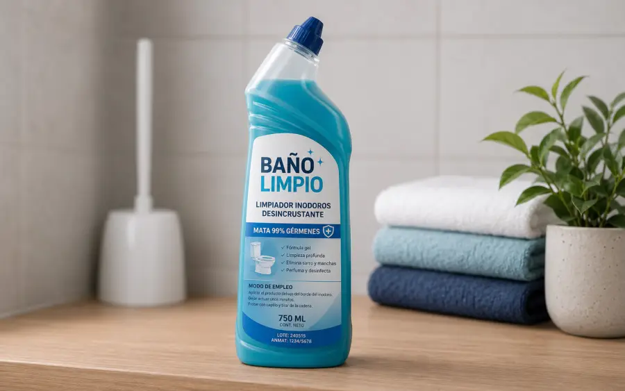 Baño Limpio limpiador inodoros desincrustante 750ml mata 99% gérmenes botella angulada turquesa