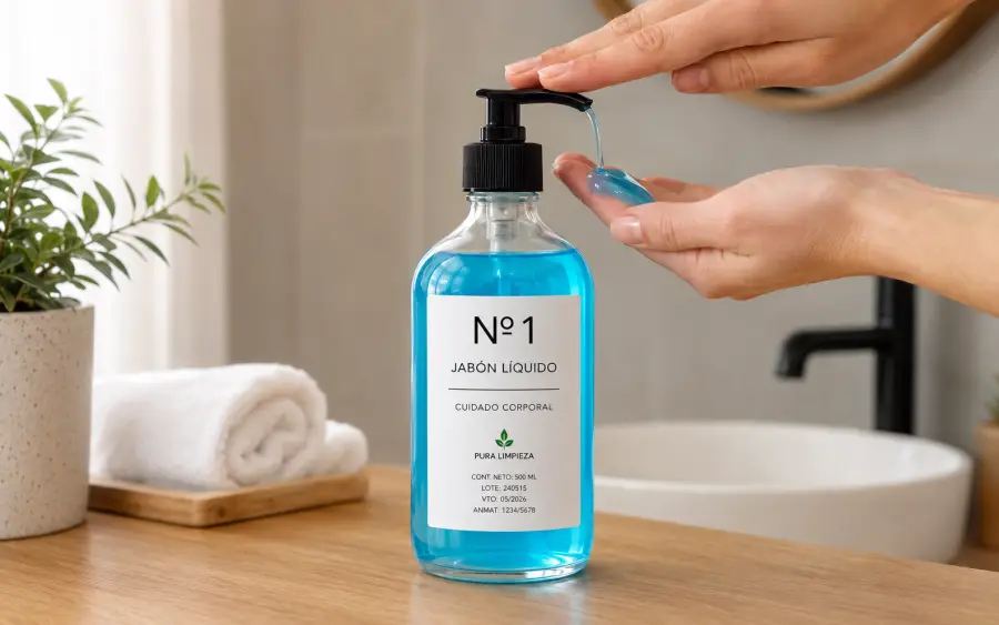 Botella transparente Nº 1 Jabón Líquido Pura Limpieza cuidado corporal con etiqueta minimalista