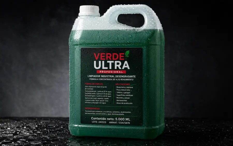 Bidón 5 litros Verde Ultra Profesional limpiador industrial desengrasante con etiqueta verde y roja