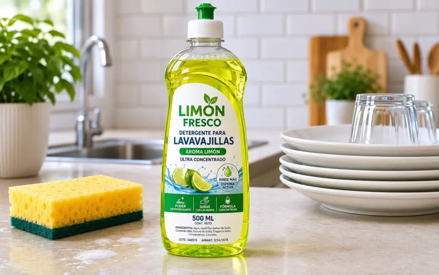 Limón Fresco detergente lavavajillas aroma limón ultra concentrado 500ml con limones y esponja