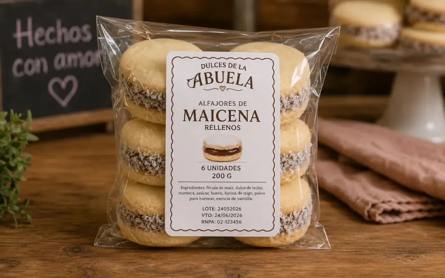 Bolsa transparente Dulces de la Abuela alfajores de maicena rellenos 6 unidades 200g
