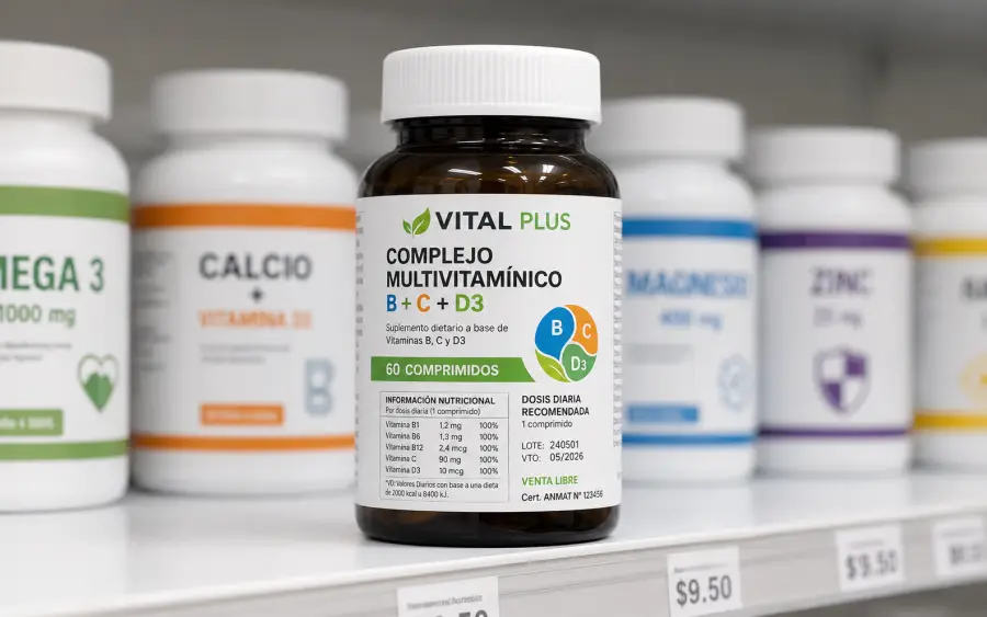 Vital Plus complejo multivitamínico B + C + D3 60 comprimidos venta libre con etiqueta ANMAT